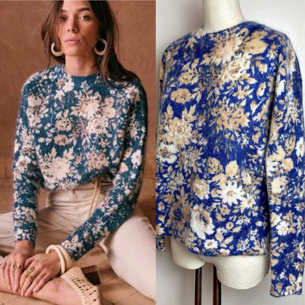 $140 Sézane Azalee Printed Mohair Crew Sweater